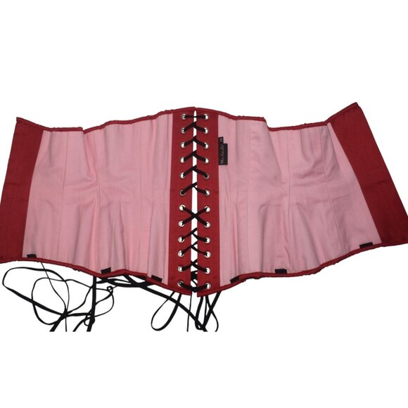 What Katie Did Waist Cincher Corset Red Satin Steel Boned Vamp Goth 28 L XL - Picture 4 of 9